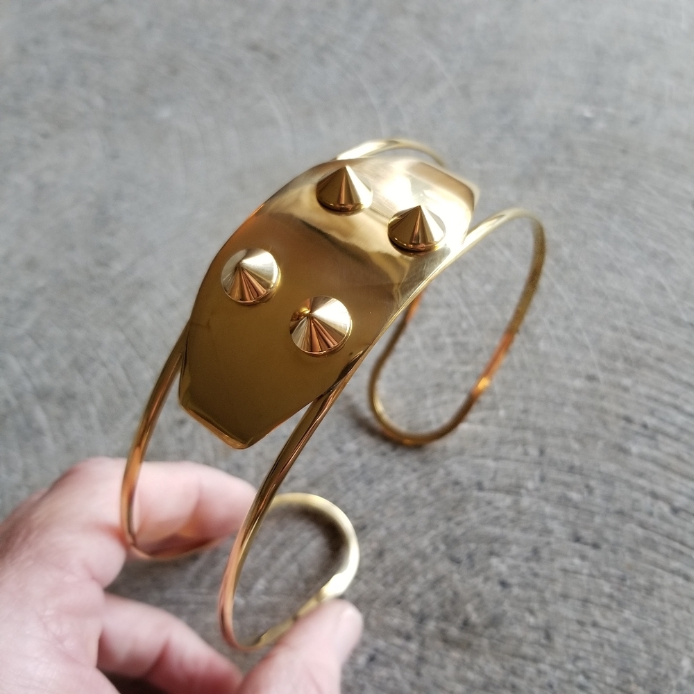 Spike ID brass choker band necklace - Picture 3 of 7